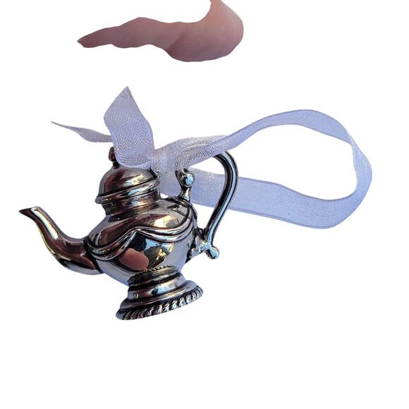 Vintage Silver Teapot Christmas Ornament with Ribbon Bow - Picture 4 of 10